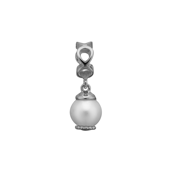 Moving Pearl Hanging Charm, Hand Crafted in 925 Sterling Silver finished with either Rhoduim Plating or 18kt Gold and further embellished with One White Pearl gemstone