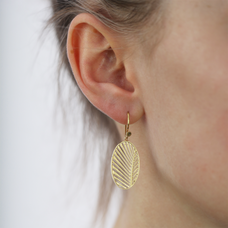 Load image into Gallery viewer, Celebrate your unique awesomeness and positive energy with this beautifully designed earrings in the shape of a Palm Leaf that across eons and cultures has symbolised victory with integrity. For that special touch all the pieces in our Jewellery Collection are delicately handcrafted in 925 Sterling Silver and finished with an 18ct Gold Plating.