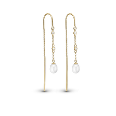 Load image into Gallery viewer, Pearl Drop Earrings handcrafted in Sterling Silver and finished with an 18 Gold plating