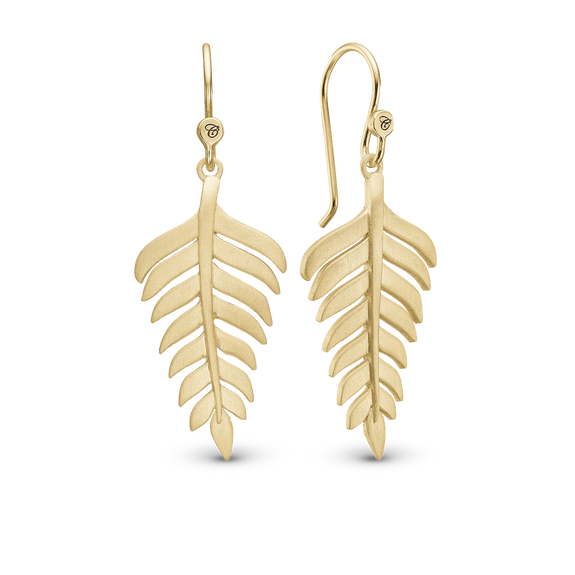 Fern Leaf Earrings handcrafted in Sterling Silver and finished with an 18 Gold plating