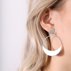 Load image into Gallery viewer, Unlock the mystic powers of the Crescent Moon to radiate spirituality, wisdom and feminine power with these Hooped Moon Stud Earrings. For that special touch and to make your stud earrings even more special, all the earrings in our collection are delicately and expertly handcrafted in 925 Sterling Silver and finished with a Rhodium Plating.