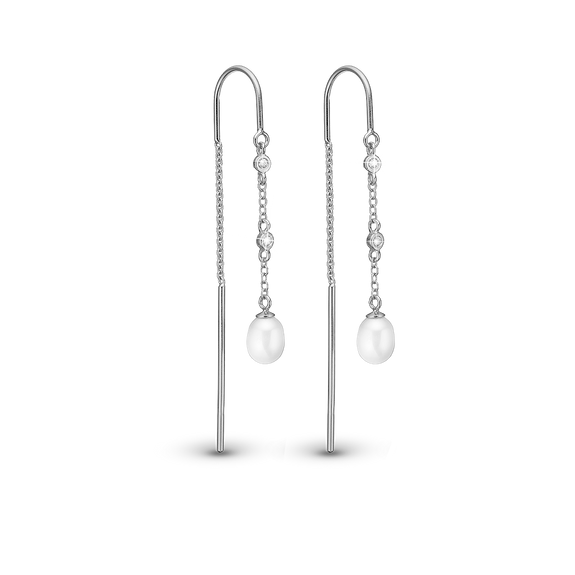 Pearl Drop Earrings handcrafted in Sterling Silver and finished with a Rhodium plating