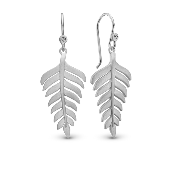 Fern Leaf Earrings handcrafted in Sterling Silver and finished with a Rhodium plating