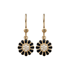 Load image into Gallery viewer, Black Marguerite Hanging Earrings handcrafted in 925 Sterling Silver and availavle in Gold or Silver finish with Real  Gemstones