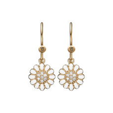 Load image into Gallery viewer, White Marguerite Hanging Earringss handcrafted in 925 Sterling Silver and availavle in Gold or Silver finish with Real Gemstones