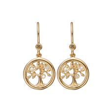 Load image into Gallery viewer, Tree of Life Hanging Earrings Gold s handcrafted in 925 Sterling Silver and availavle in Gold or Silver finish with Real Gemstones
