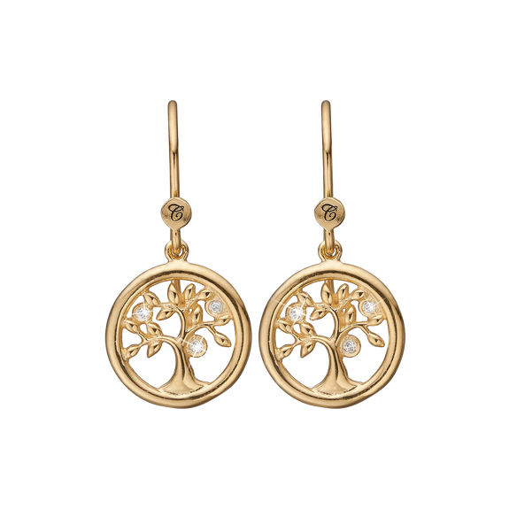 Tree of Life Hanging Earrings Gold s handcrafted in 925 Sterling Silver and availavle in Gold or Silver finish with Real Gemstones