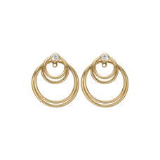 Load image into Gallery viewer, Circles of Joy Hanging Earrings Golds handcrafted in 925 Sterling Silver and availavle in Gold or Silver finish with Real Gemstones