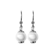 Load image into Gallery viewer, Pearls Hanging Earrings Golds handcrafted in 925 Sterling Silver and availavle in Gold or Silver finish with Real Gemstones