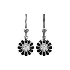 Load image into Gallery viewer, Black Marguerite Hanging Earrings handcrafted in 925 Sterling Silver and availavle in Gold or Silver finish with Real  Gemstones