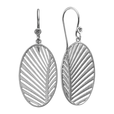 Load image into Gallery viewer, Celebrate your unique awesomeness and positive energy with this beautifully designed earrings in the shape of a Palm Leaf that across eons and cultures has symbolised victory with integrity. For that special touch all the pieces in our Jewellery Collection are delicately handcrafted in 925 Sterling Silver and finished with Rhodium Plating.