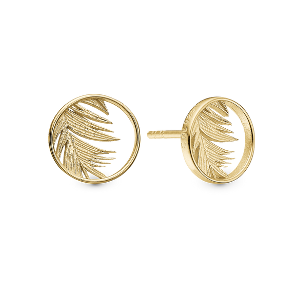 Open Palm Leafs Stud Earrings handcrafted in Sterling Silver and finished with an 18 Gold plating