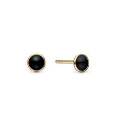 Load image into Gallery viewer, Round Onyx Stud Earrings handcrafted in Sterling Silver and finished with an 18 Gold plating