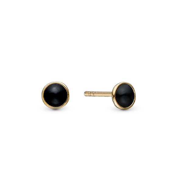 Round Onyx Stud Earrings handcrafted in Sterling Silver and finished with an 18 Gold plating
