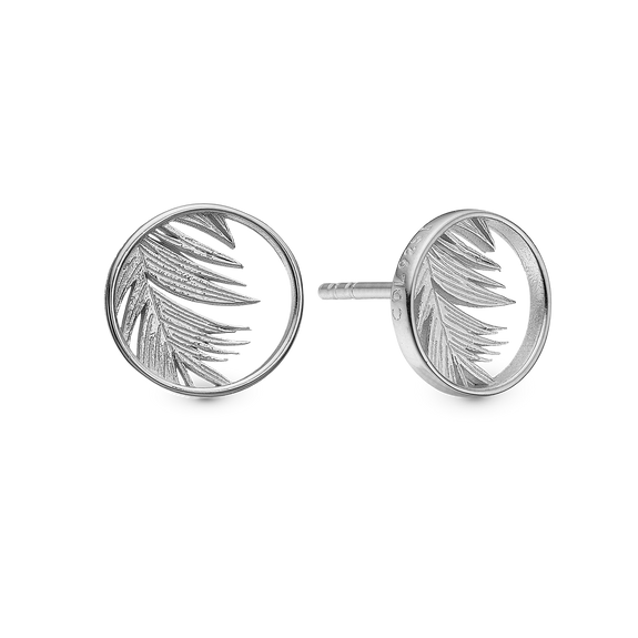 Open Palm Leafs Stud Earrings handcrafted in Sterling Silver and finished with a Rhodium plating