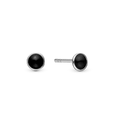 Load image into Gallery viewer, Round Onyx Stud Earrings handcrafted in Sterling Silver and finished with a Rhodium plating