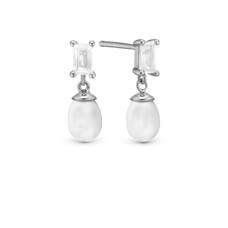 Load image into Gallery viewer, Glistening Pearl Studs handcrafted in Sterling Silver and finished with a Rhodium plating