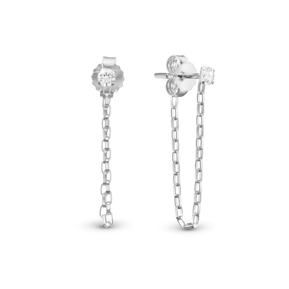 Chained Sparkle Single Stud handcrafted in Sterling Silver and finished with a Rhodium plating