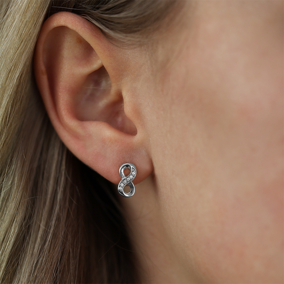 Eternity Studs handrcarfted in Sterling Silver and finished with a Rhodium Plating with Gemstones