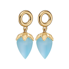 Load image into Gallery viewer, The Blue Chalcedony Stud Earrings. The Colourful Collection by Christina is the perfect way to add a beautiful and colourful REAL gemstone to your jewellery collection. The Blue Chalcedony is the gemstone of wisdom, virtue, good fortune and it is cut beautifully to make this wonderful stud earrings