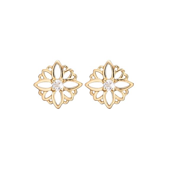 Natural Flower Studs handrcarfted in Sterling Silver and finished with an 18ct Gold Plating with Gemstones