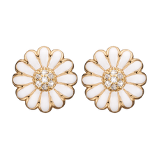 Load image into Gallery viewer, The Daisy, the flower thatsymbolises innocence and purity is celebratedwith thisexceptionally designed stud earrings that feature white petals and Fourteen White Real Topaz Gemstones.  Stud Earrings handcrafted in Sterling Silver and finsihed with an 18ct Gold Plating.