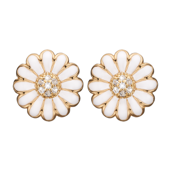 The Daisy, the flower thatsymbolises innocence and purity is celebratedwith thisexceptionally designed stud earrings that feature white petals and Fourteen White Real Topaz Gemstones.  Stud Earrings handcrafted in Sterling Silver and finsihed with an 18ct Gold Plating.