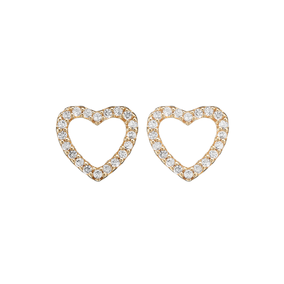 Dazzling Hearts Studs handrcarfted in Sterling Silver and finished with an 18ct Gold Plating with Gemstones