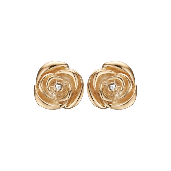 Roses Of Love Studs handrcarfted in Sterling Silver and finished with an 18ct Gold Plating with Gemstones