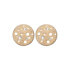 Load image into Gallery viewer, Moon Studs handrcarfted in Sterling Silver and finished with an 18ct Gold Plating with Gemstones
