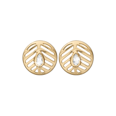 Load image into Gallery viewer, Open Leaf Studs handrcarfted in Sterling Silver and finished with an 18ct Gold Plating with Gemstones