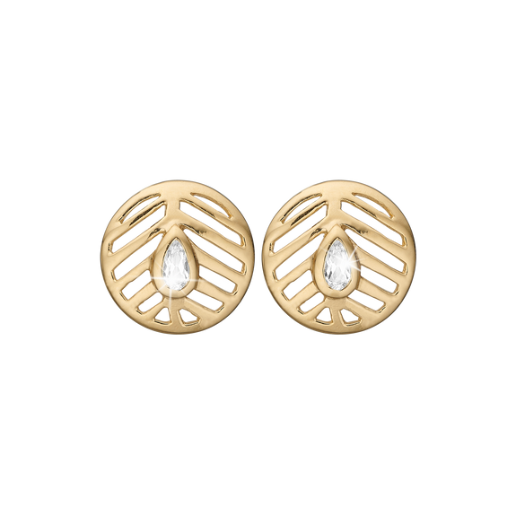 Open Leaf Studs handrcarfted in Sterling Silver and finished with an 18ct Gold Plating with Gemstones