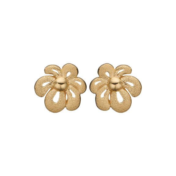 Happy Flower Studs handrcarfted in Sterling Silver and finished with an 18ct Gold Plating