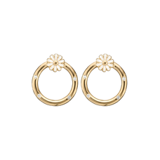 Load image into Gallery viewer, Daisies Circle Studs handrcarfted in Sterling Silver and finished with an 18ct Gold Plating with Gemstones
