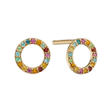 Load image into Gallery viewer, Remind yourself and be proud of your various life goals and ambitions with the Multi Coloured Rainbow of Gemstones that adorn Christina Global Goals Earrings. All the Earrings in our collection are handcrafted in 925 Sterling Silver and finished with an 18ct Gold Plating and this pair or earrings are further embellished with multiple Genuine Rhodolite, Madeira Citrin, Peridot, Garnet, Swiss Blue Topaz, Citrin, London Blue Topaz Stones