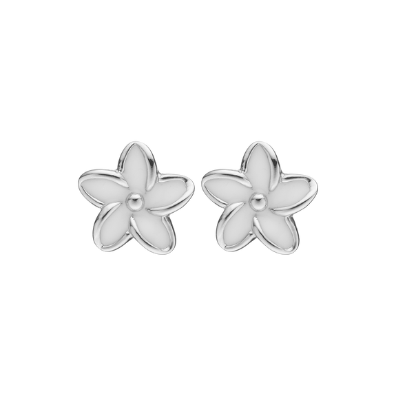 Flowers Studs handrcarfted in Sterling Silver and finished with a Rhodium Plating and White 
