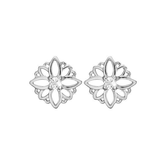 Natural Flower Studs handrcarfted in Sterling Silver and finished with a Rhodium Plating with Gemstones
