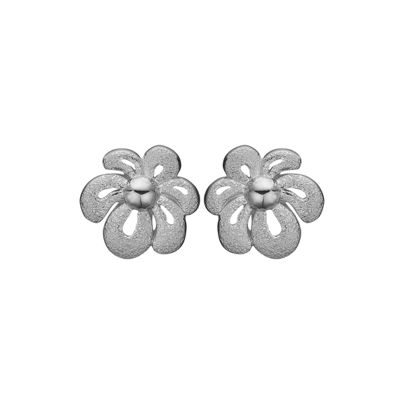 Happy Flower Studs handrcarfted in Sterling Silver and finished with a Rhodium Plating 