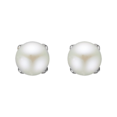 Load image into Gallery viewer, There is no other gemstones that says Girls Power as the Pearl. The Pearl is found in its perfect spherical shape within the Oyster shell, it represents hidden knowledge, femininity, perfection and incorruptibility. Your Pearl Stud Earrings are delicately handcrafted in 925 Sterling Silver and finished with an 18ct Gold or Rhodium Plating.