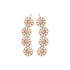 Load image into Gallery viewer, Long Marguerites Crawler Earrings Gold and White with Gemstones