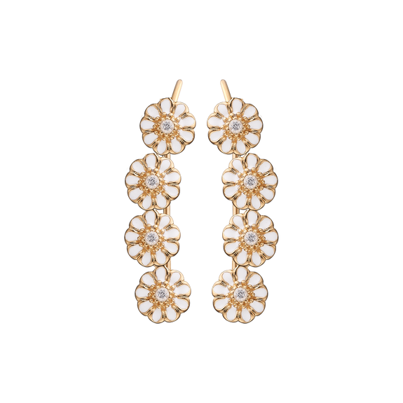 Long Marguerites Crawler Earrings Gold and White with Gemstones