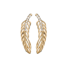 Load image into Gallery viewer, Sparkling Feather Crawler Earrings Gold with Gemstones