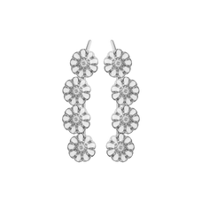 Load image into Gallery viewer, Long Marguerites Crawler Earrings Silver and White with Gemstones