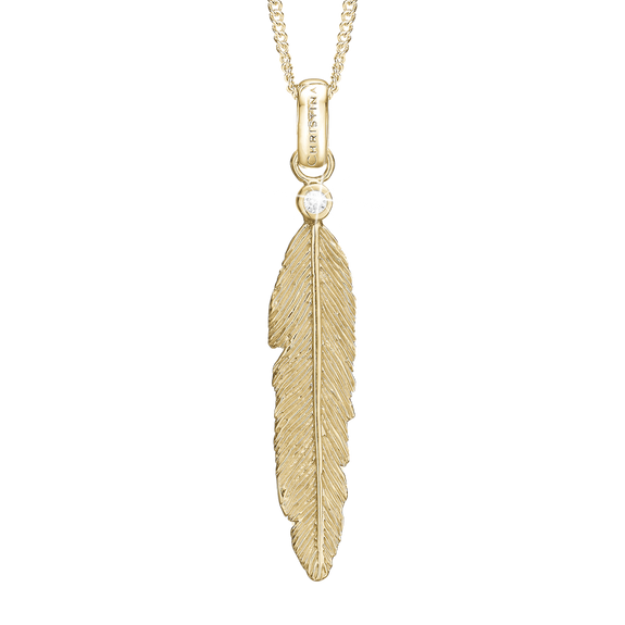 Sparkling Feather Pendant with Necklace handcrafted in Silver and finished with an 18ct Gold Finish.On its own or with a Necklaces.