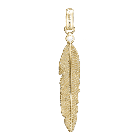 Sparkling Feather Pendant handcrafted in Silver and finished with an 18ct Gold Finish.On its own or with a Necklaces.