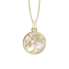 Load image into Gallery viewer, Pearly Tree Of Life Pendant with Necklace handcrafted in Silver and finished with an 18ct Gold Finish.On its own or with a Necklaces.