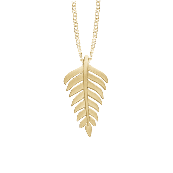 Fern Leaf Pendant with Necklace handcrafted in Silver and finished with an 18ct Gold Finish.On its own or with a Necklaces.