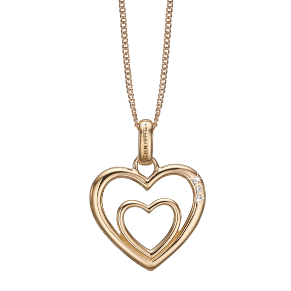 Two Open Hearts Necklace Gold with Gemstones