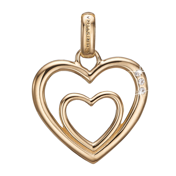 Two Open Hearts Pendant Gold with Gemstones