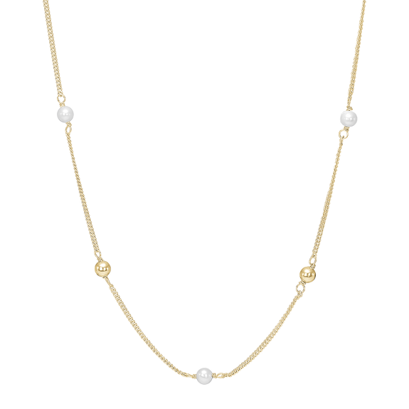 Pearl Spheres Necklace handcrafted in Sterling Silver and finished with an 18 Gold.  There is no other gemstones that says Girls Power as much as a Pearl does. The Pearl is found  in its spherical shape within the Oyster shell, it represents hidden knowledge, femininity, perfection and incorruptibility. Perfect for this elegant necklace that exudes quality and class.